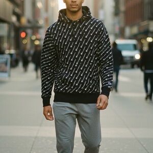 Champion Black Men's Reverse Weave Logo Hoodie Size L